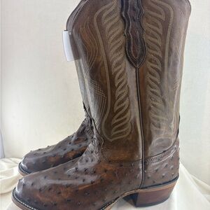 Tony Lama Brown Ostrich Western Boots size 10 EZ new in box